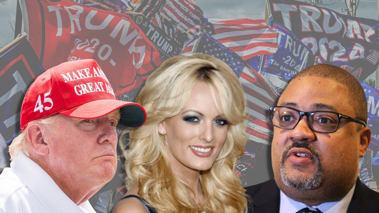 Donald Trump, Stormy Daniels y el fiscal Alvin Bragg - Fotos por AFP y EFE