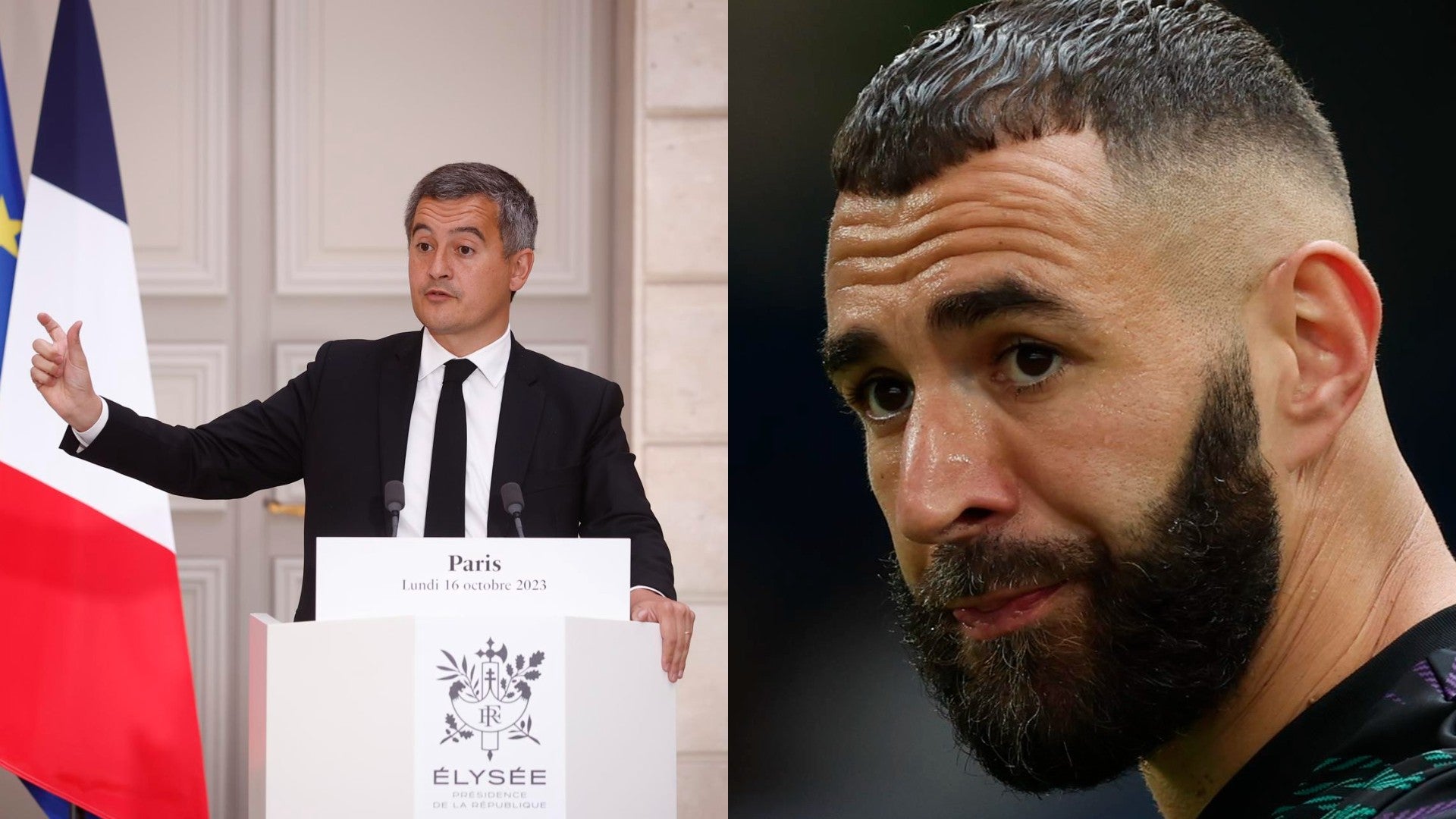 Ministro del Interior de Francia, Gérald Darmanin, y el futbolista Karim Benzema - Fotos: EFE