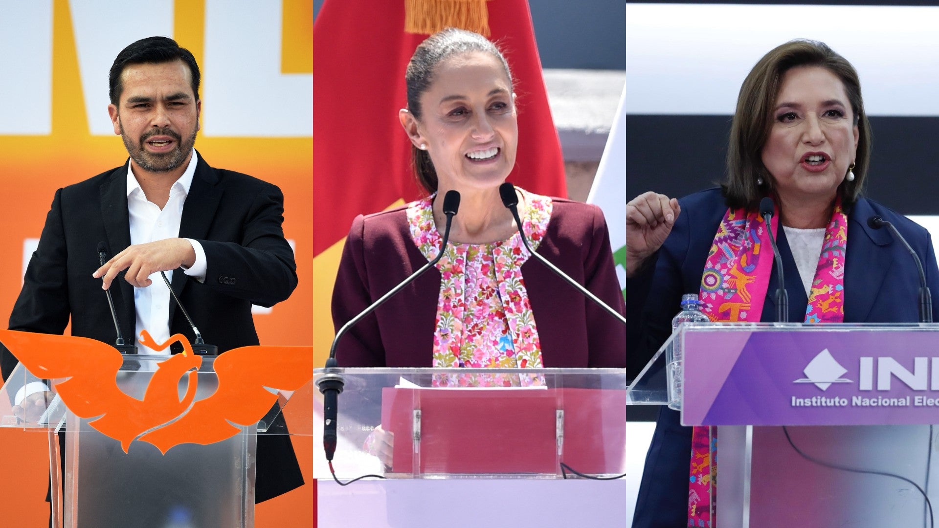 Los tres candidatos presidenciales de México: Jorge Álvarez Máynez, Claudia Sheinbaum y Xóchitl Gálvez | Fotos: AFP-EFE