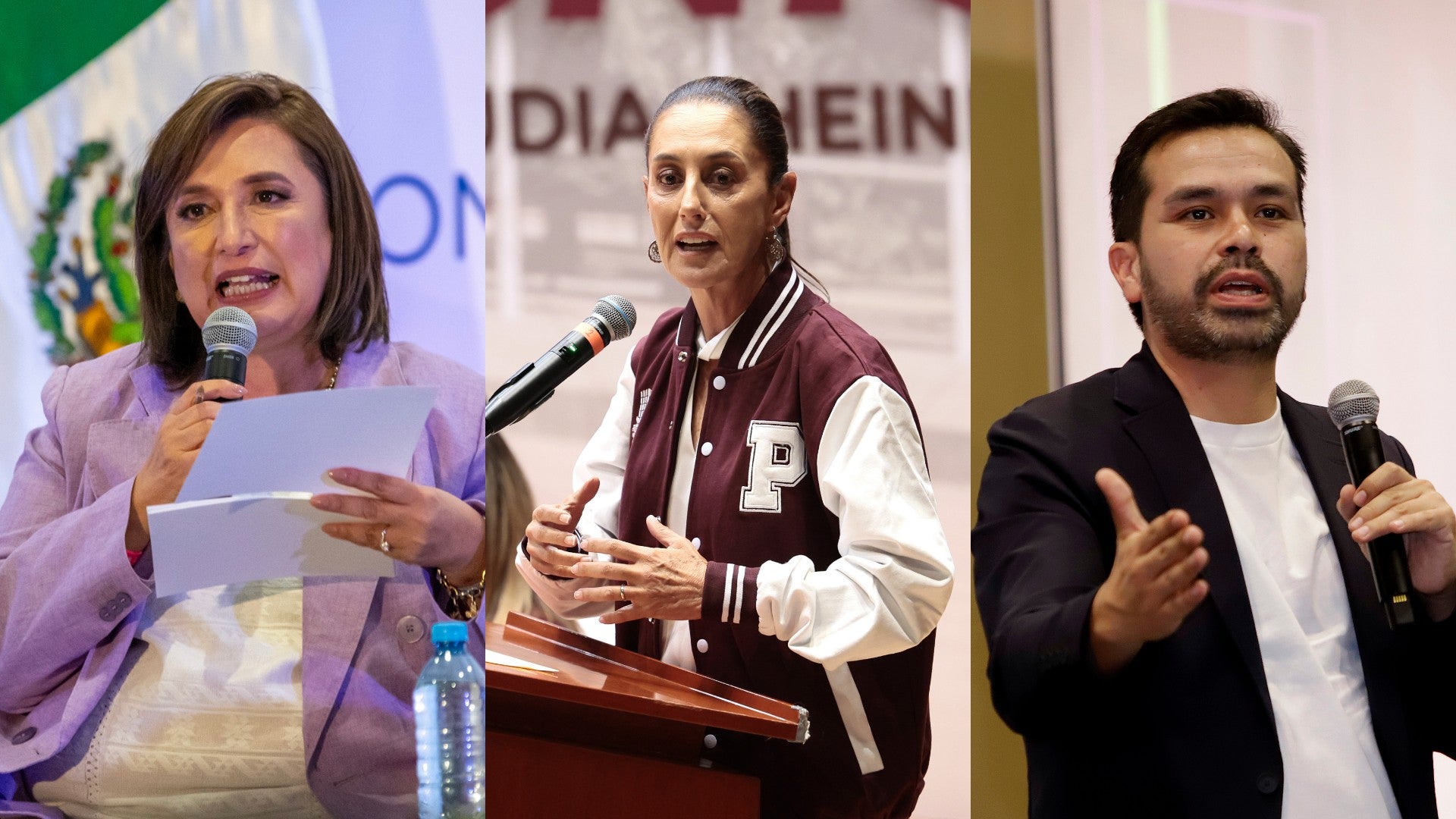 Los candidatos presidenciales mexicanos Xóchitl Gálvez Ruiz, Claudia Sheinbaum Pardo y Jorge Álvarez Máynez (EFE)