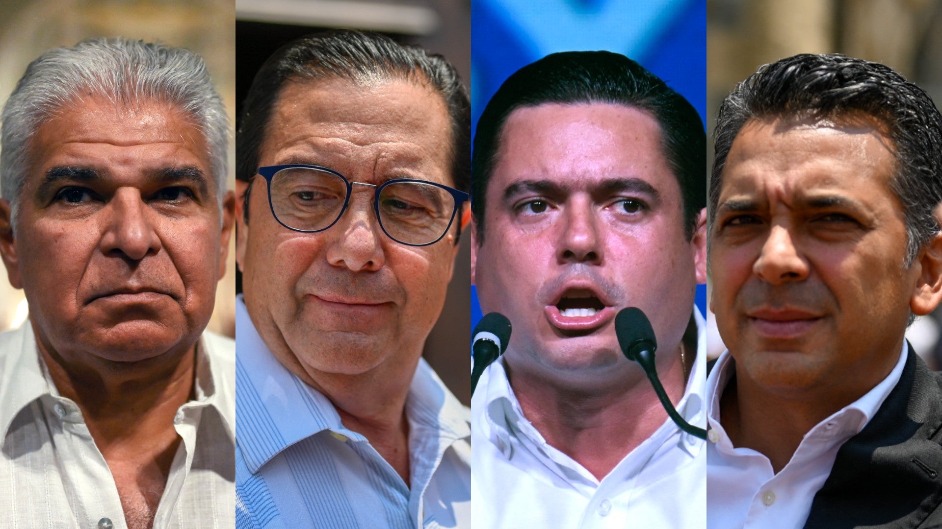 Candidatos presidenciales de Panamá: José Raúl Mulino, Martín Torrijos, José Gabriel Carrizo y Ricardo Lombana | Foto: AFP