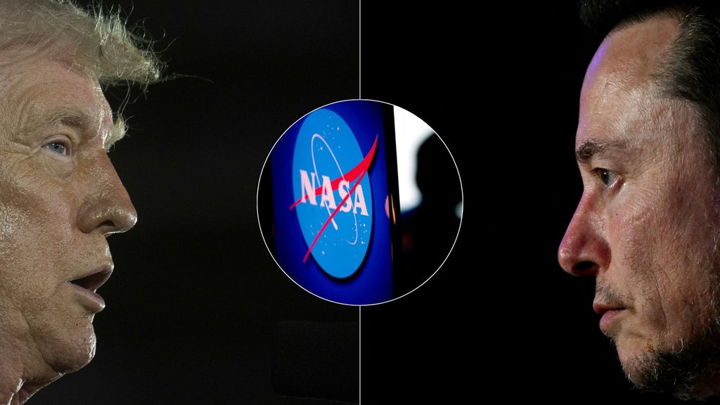Donald Trump y Elon Musk/ Logo NASA - Fotos AFP