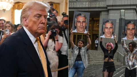 Donald Trump - Manifestantes contra caso Epstein - Fotos AFP