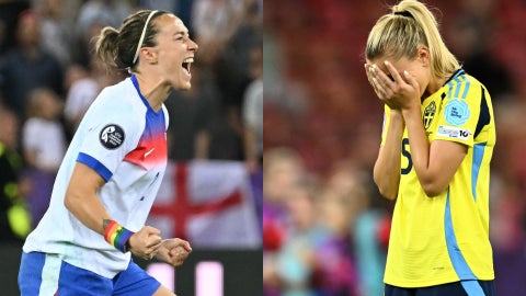 Futbolista inglesa Lucy Bronze y la jugadora sueca Amanda Nilden | Foto: AFP