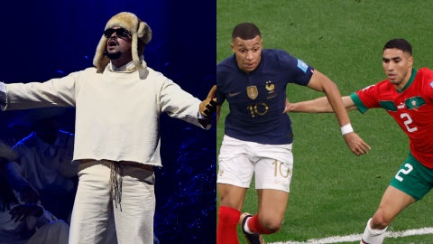 Bad Bunny, cantante y compositor / Futbolistas Kylian Mbappé y Achraf Hakimi - Fotos: EFE