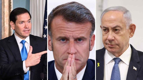 Marco Rubio, Emmanuel Macron y Benjamín Netanyahu - AFP