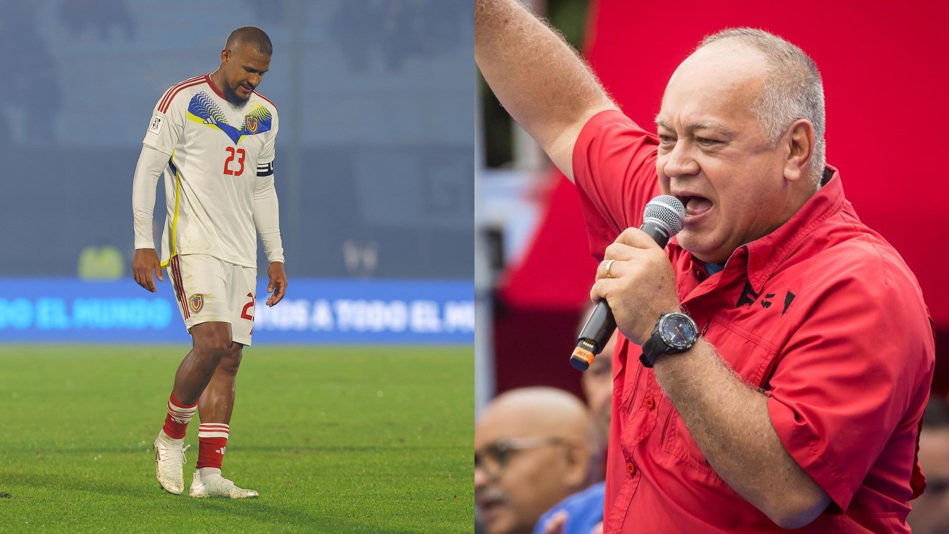 Salomón Rondón, delantero de La Vinotinto, Diosdado Cabello, ministro del régimen de Maduro en Venezuela - Fotos: EFE