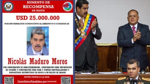 Cartel oficial de recompensa de la DEA / Nicolás Maduro, Diosdado Cabello y Vladimir Padrino López, jefes del régimen venezolano - Fotos: X / EFE