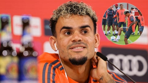 Luis Díaz en rueda de prensa y en un entrenamiento junto a Palhinha y sus otros compañeros - Fotos AFP