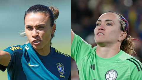 La futbolista brasileña, Marta Vieira da Silva y la arquera colombiana Katherine Tapia | Foto: EFE