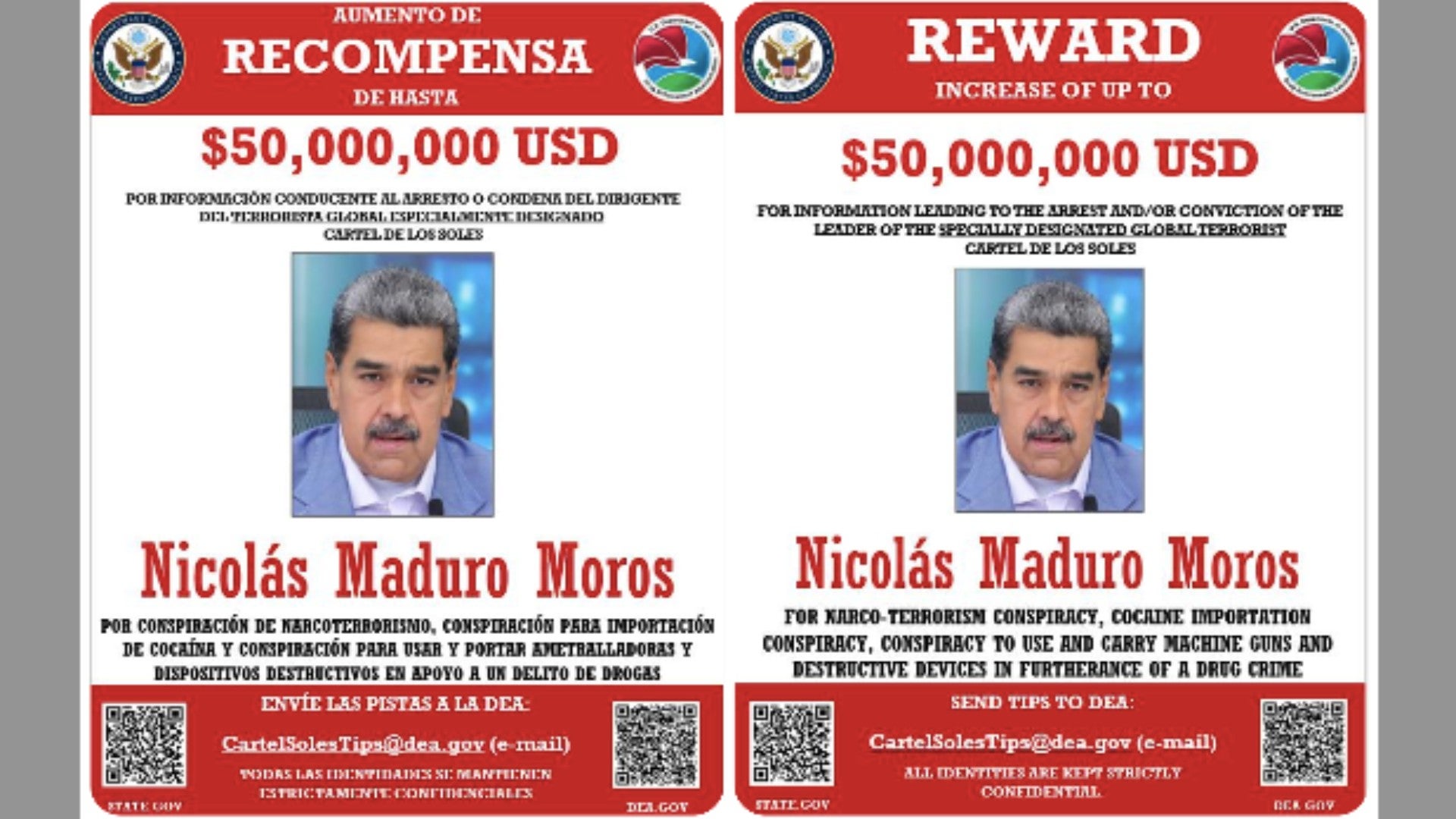 Carteles de recompensa por Maduro