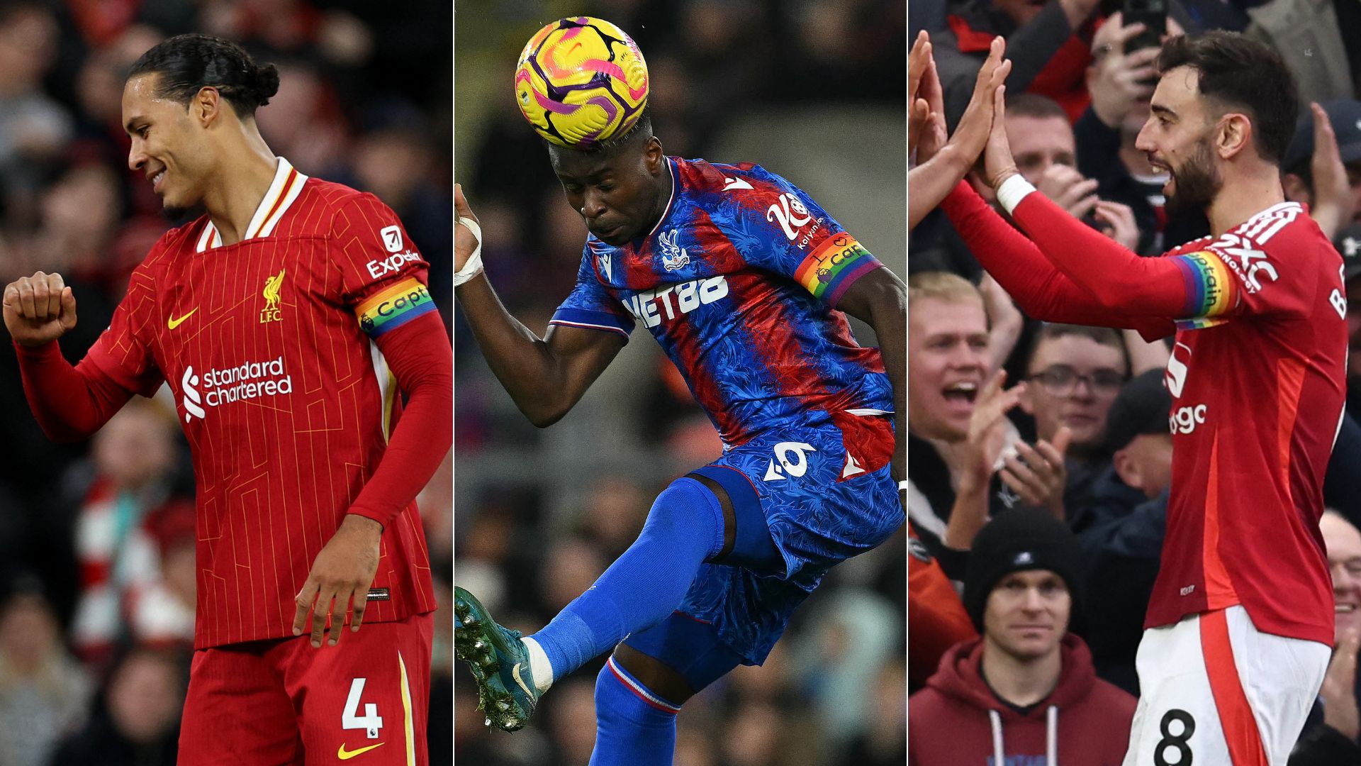 Virgil van Dijk/ Marc Guehi/ Bruno Fernandes - Fotos AFP Virgil van Dijk/ Marc Guehi/ Bruno Fernandes - Fotos AFP