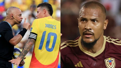 Wilton Sampaio árbitro brasileño junto al futbolista colombiano James Rodríguez / Salomón Rondón, futbolista venezolano - Fotos: EFE