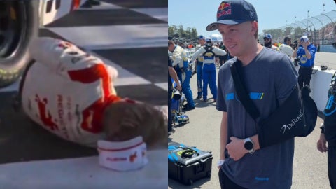Piloto de Nascar se rompe la clavícula al caer mientras celebraba su triunfo / FOTO: Captura de video