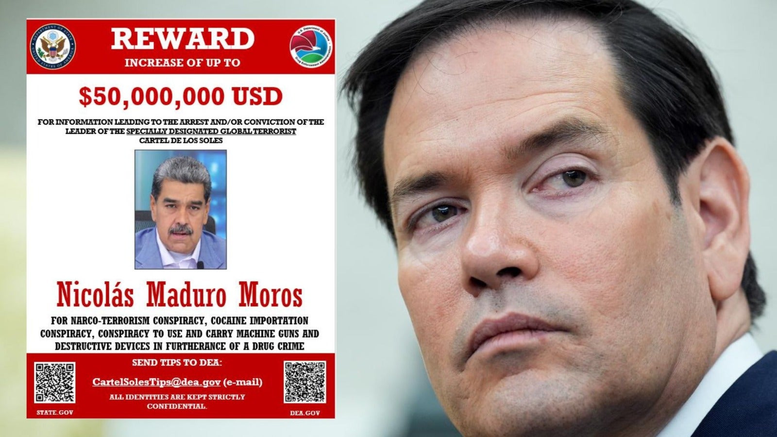 Marco Rubio - Foto EFE/ Afiche de recompensa contra Maduro
