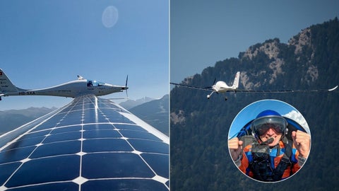 Piloto suizo Raphael Domjan superó récord de altitud para un avión eléctrico solar - Fotos AFP
