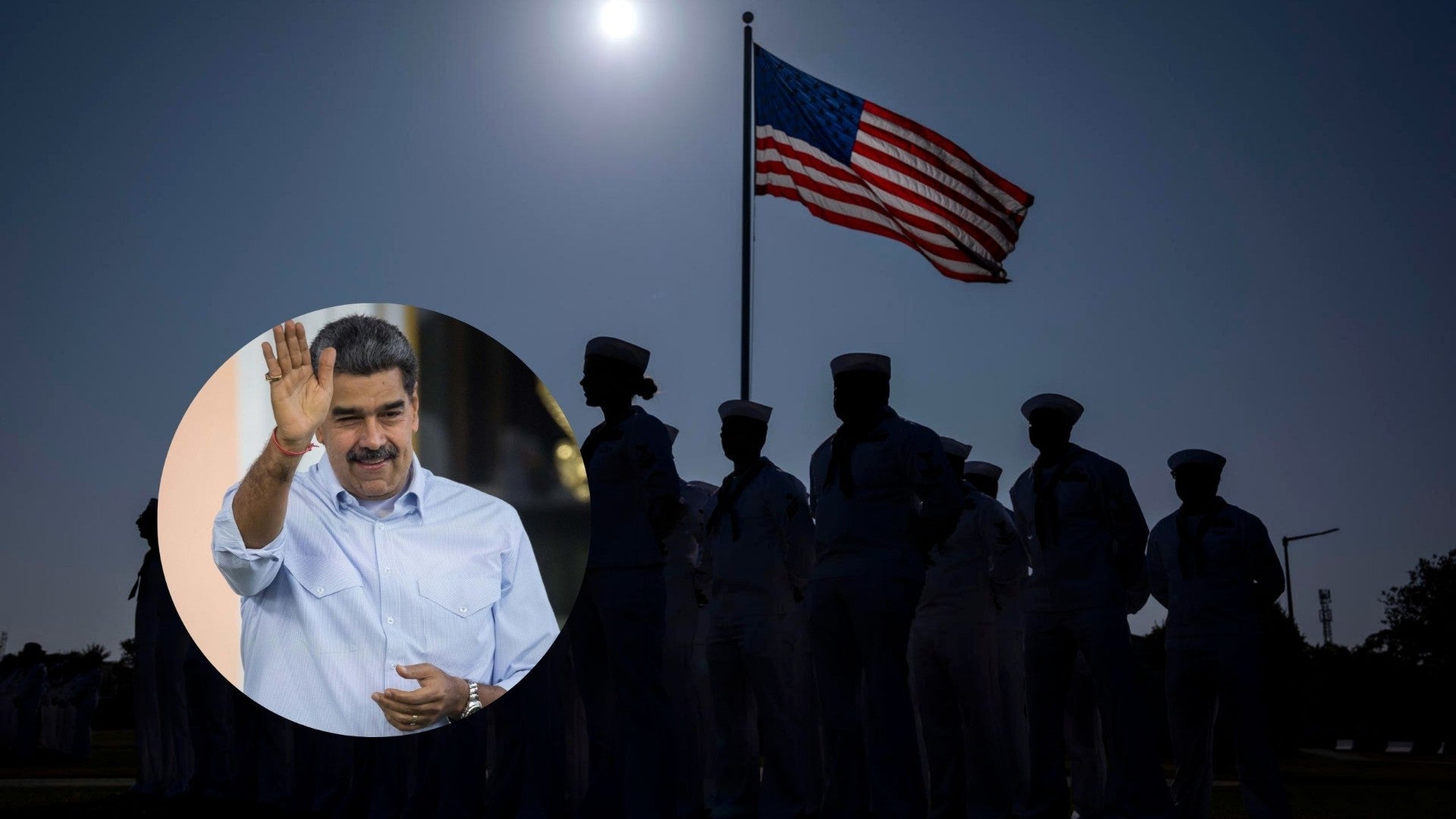 Nicolás Maduro sobre fondo de marinos de Estados Unidos Fotos_ (EFE) Nicolás Maduro sobre fondo de marinos de Estados Unidos Fotos_ (EFE)