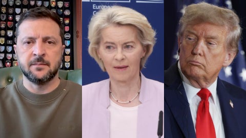 Volodímir Zelenski, Presidente de Ucrania / Ursula von der Leyen, presidenta de la Comisión Europea / Donald Trump, presidente de EE.UU. - Fotos: EFE