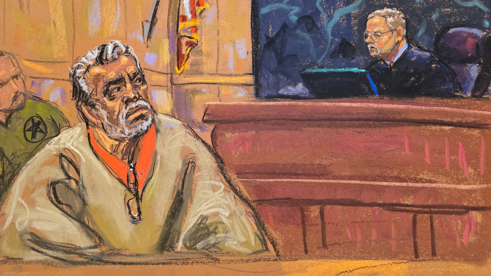 Fotografía de archivo de un dibujo del 'Mayo' Zambada durante el juicio realizado en el Tribunal Federal de Brooklyn-Foto: EFE