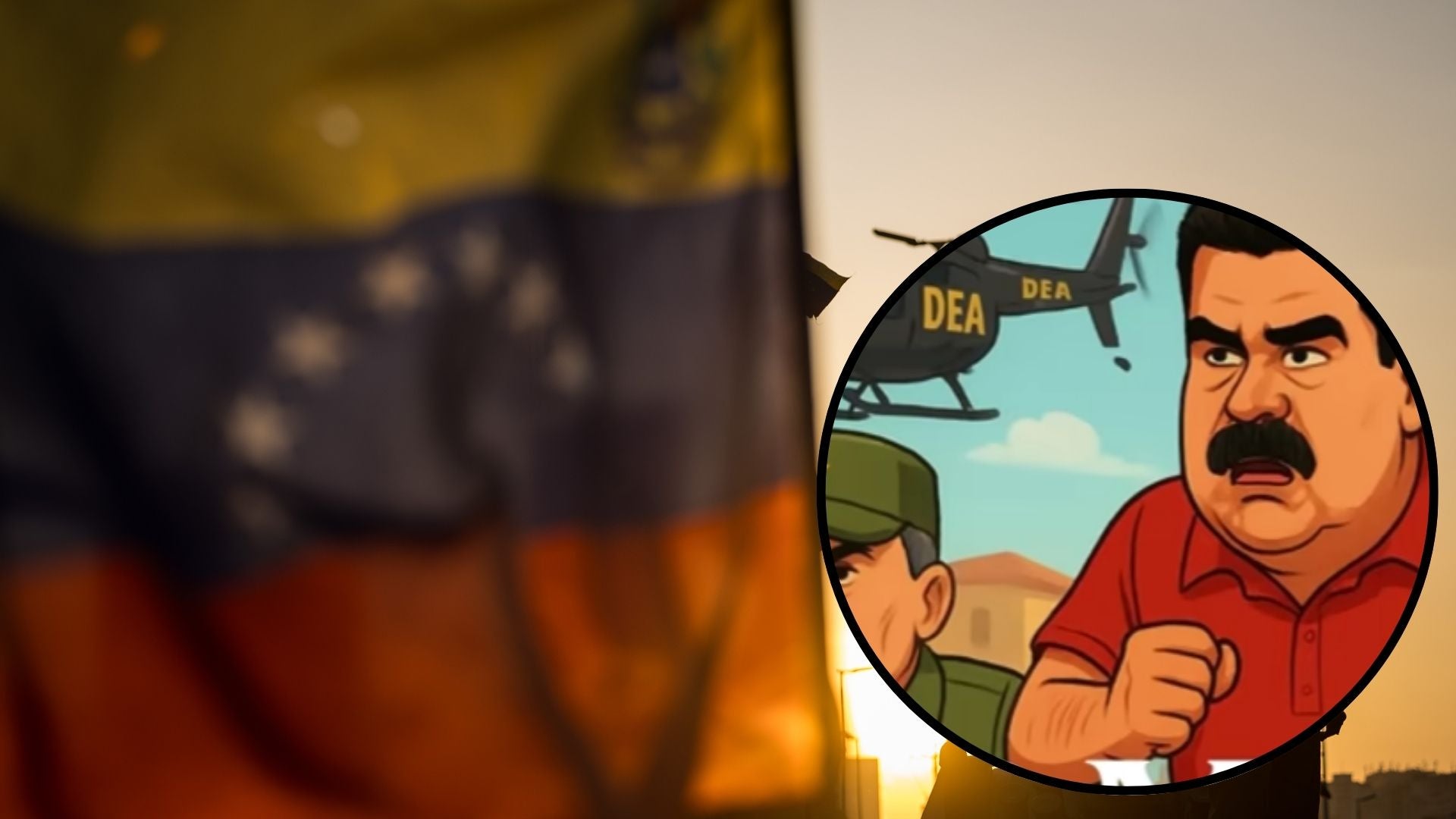 Bandera de Venezuela / Caricatura en IA de Nicolás Maduro, jefe del régimen venezolano - Fotos: EFE / Youtube - Canal: Michel La Leyenda