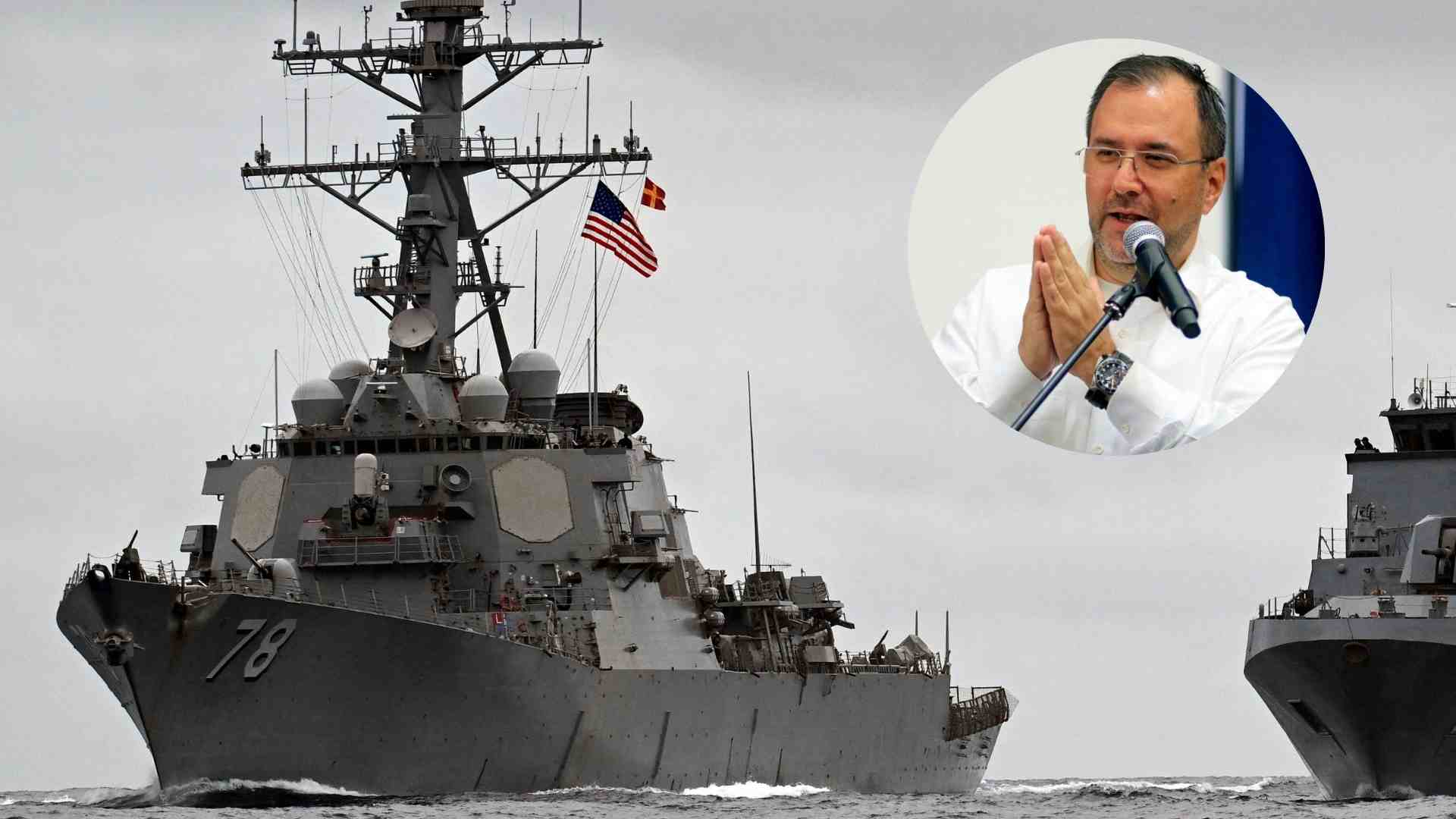 Buques de guerra de Estados Unidos y canciller venezolano Yvan Gil - AFP y EFE