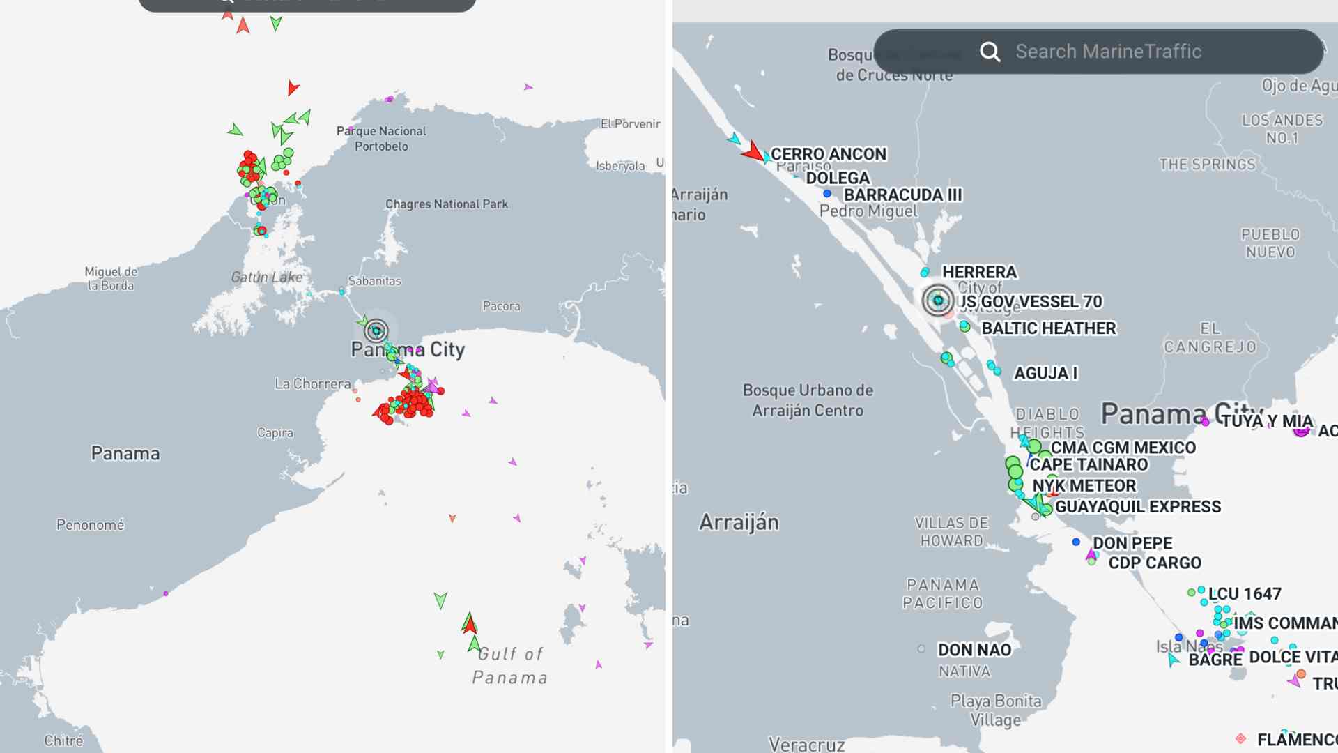 Captura de pantalla del sitio web Cruising Earth y Marine Traffic