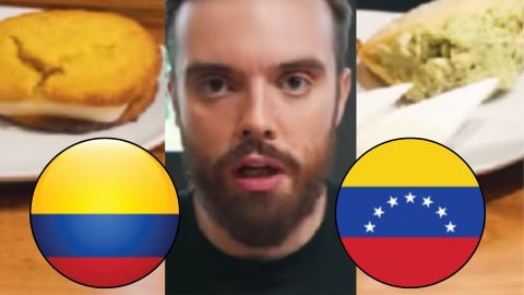 Ibai Llanos, creador de contenido español / Arepa de Colombia y arepa de Venezuela / Banderas de Colombia y Venezuela: Fotos: X
