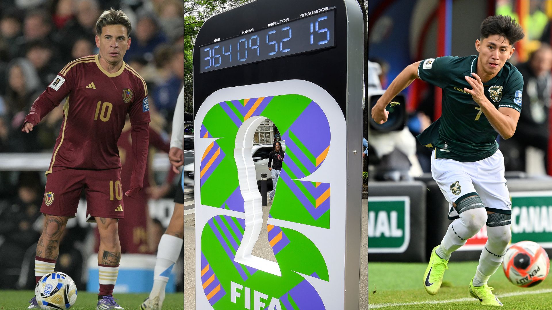 Yeferson Soteldo/ Temporizador para el comienzo del Mundial 2026/ Miguel Terceros - Fotos AFP