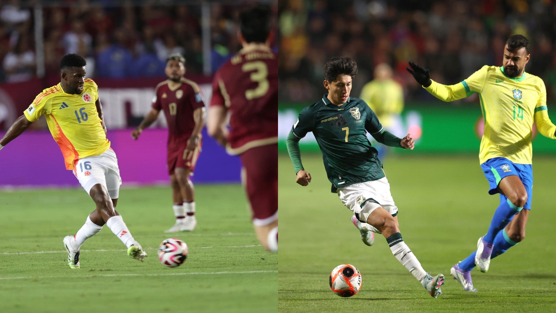 Partidos Venezuela vs Colombia y Bolivia vs Brasil en fecha 18 de las Eliminatorias. (EFE)