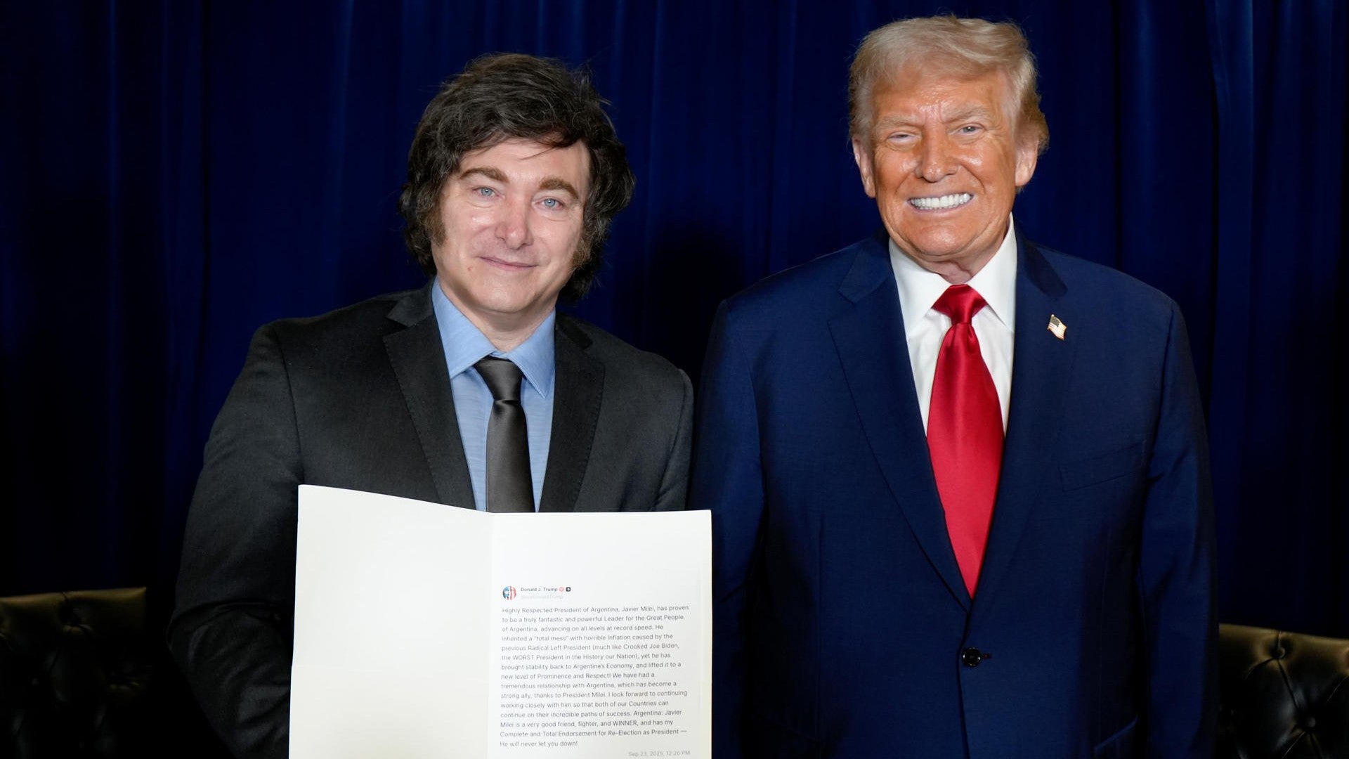 Javier Milei, presidente de Argentina, y Donald Trump, presidente de EE. UU. - Foto: EFE