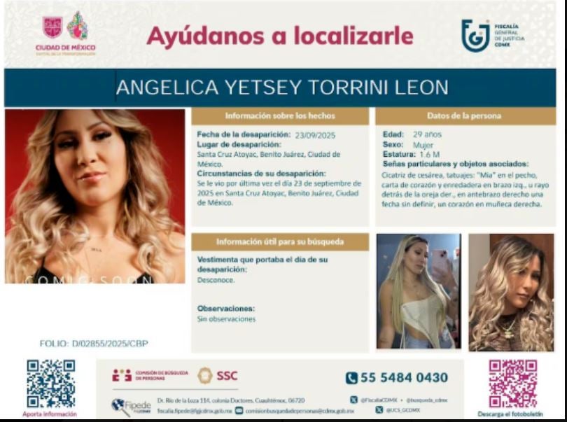 Ficha publicada por La Comisión de Búsqueda de Personas de la Ciudad de México
