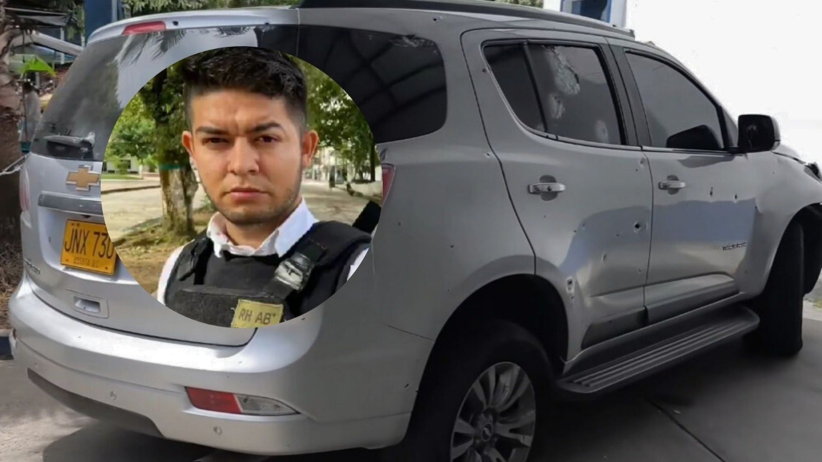 Foto: Luis Naranjo y el vehículo en el que se transportaba cuando sufrió el atentado en Arauca