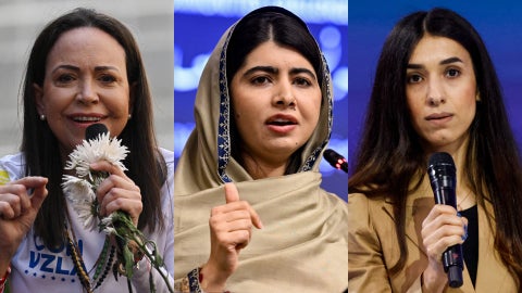Ganadoras del Premio Nobel de Paz: María Corina Machado, Malala Yousafzai y Nadia Murad | Foto: AFP