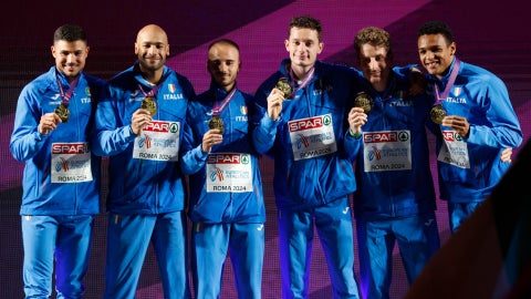 Selección italiana de atletismo: Marcell Jacobs, Lorenzo Patta y Filippo Tortu | Foto: EFE