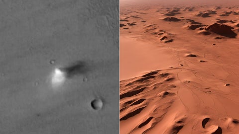 La ESA analizó la trayectoria de 1.039 torbellinos de polvo tipo tornado en la superficie marciana - Foto ESA