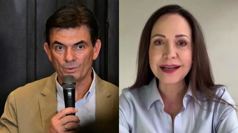 Rodrigo Paz, presidente electo de Bolivia converso con María Corina Machado - Fotos: AFP