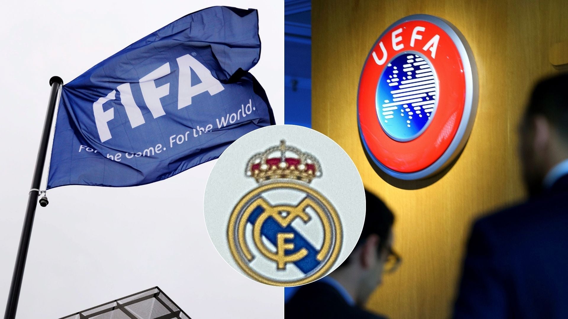Bandera de la FIFA/ Logo de la UEFA/ Logo del Real Madrid - Fotos EFE Bandera de la FIFA/ Logo de la UEFA/ Logo del Real Madrid - Fotos EFE