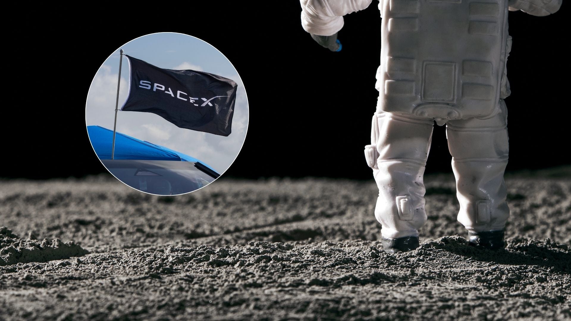 Luna - Foto Canva/ Bandera SpaceX - Foto EFE