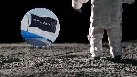 Luna - Foto Canva/ Bandera SpaceX - Foto EFE