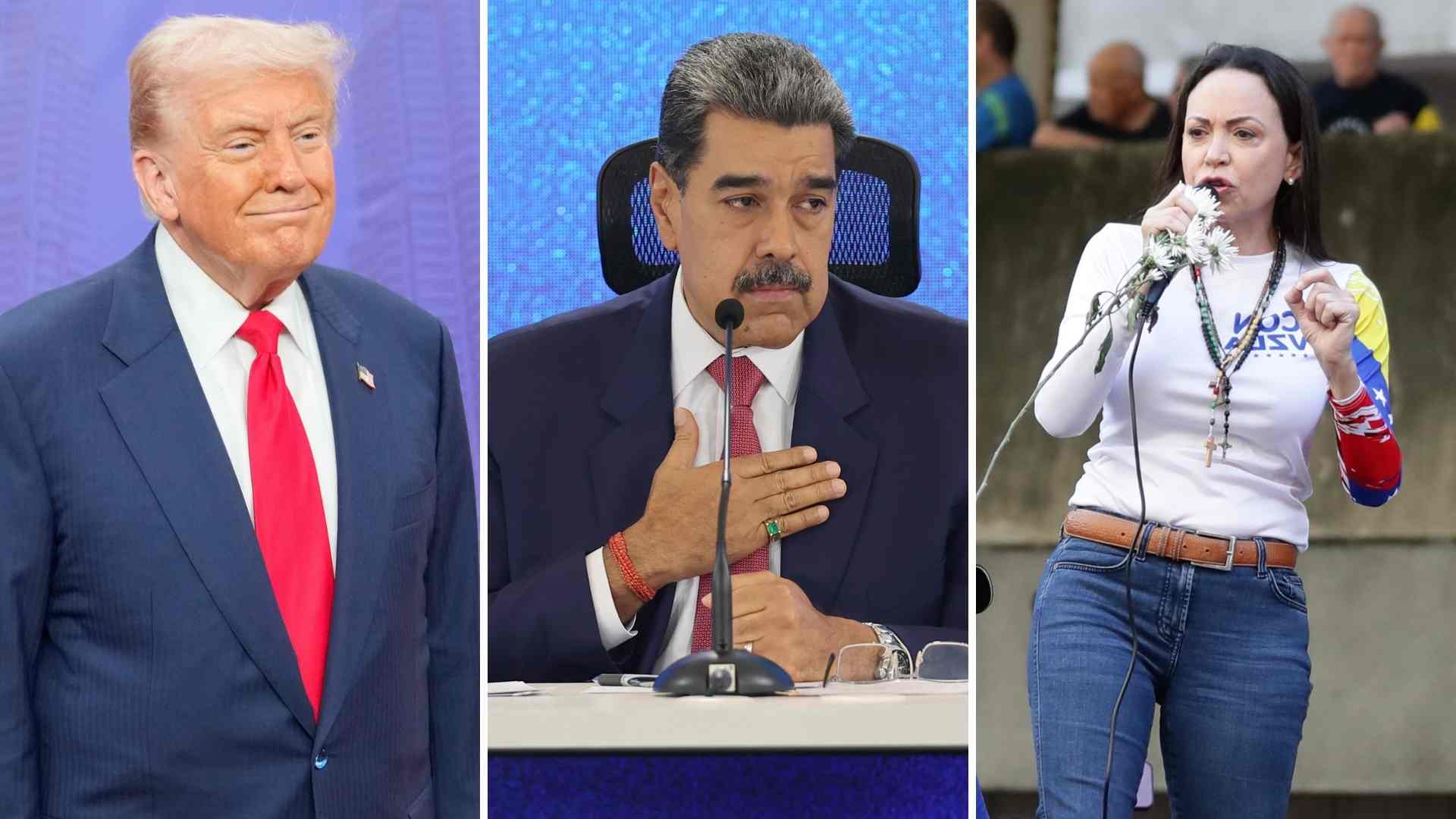 Donald Trump, Nicolás Maduro y María Corina Machado - EFE