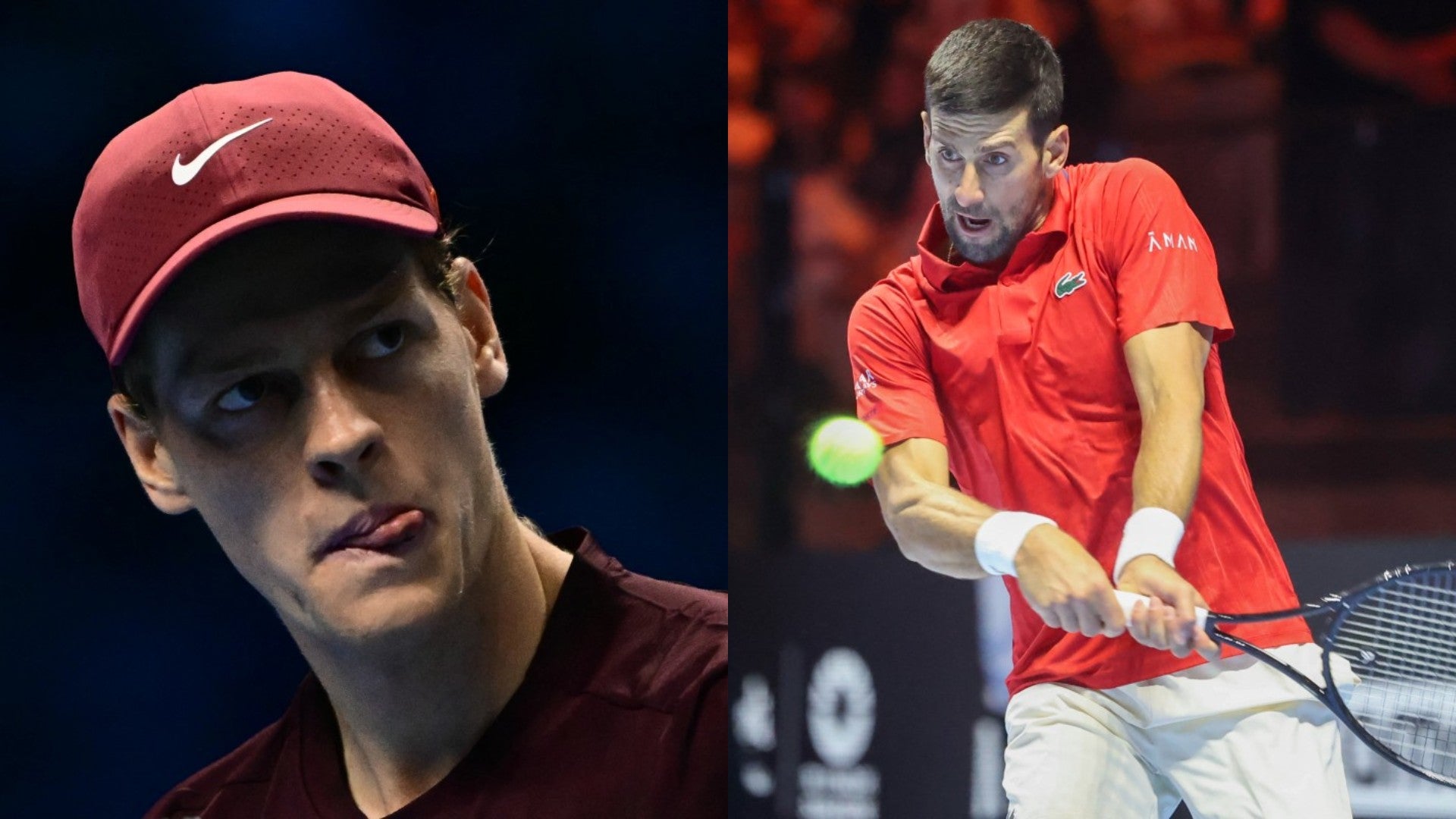 Jannik Sinner y Novak Djokovic. (AFP)