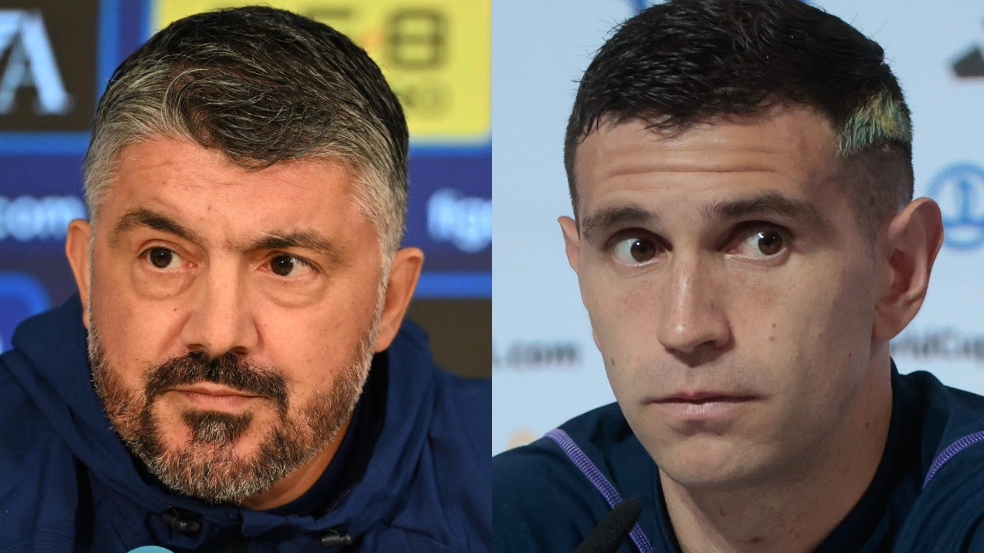 Entrenador de Italia, Gennaro Gattuso y Emilano 'Dibu' Martínez | Foto: EFE