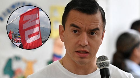 Bandera del 'No', consulta popular de Ecuador / Daniel Noboa, presidente de Ecuador - Fotos: AFP