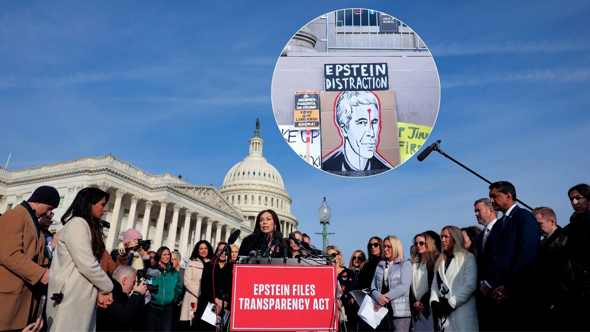 Capitolio de EE. UU./ Pancarta de manifestaciones sobre caso Epstein - Fotos AFP