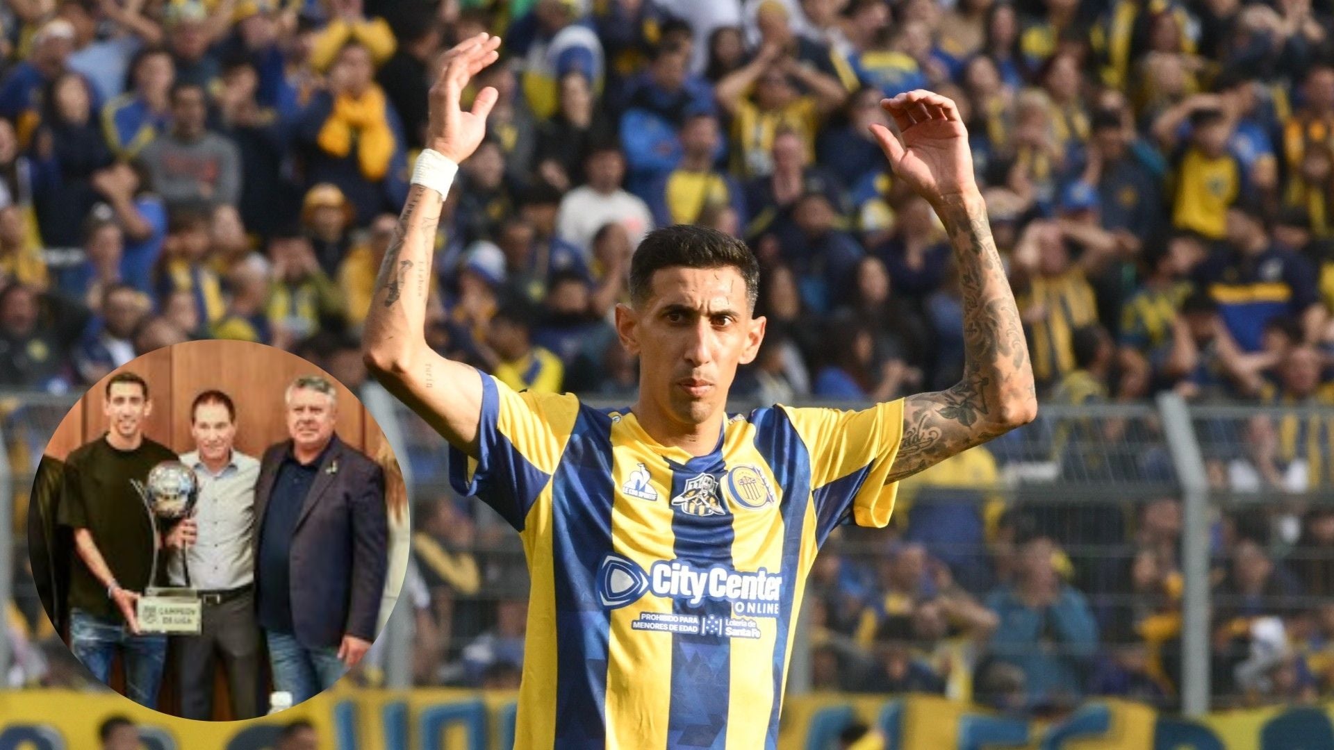 Ángel Di María, futbolista argentino junto a dirigentes de la AFA - Fotos: EFE / X