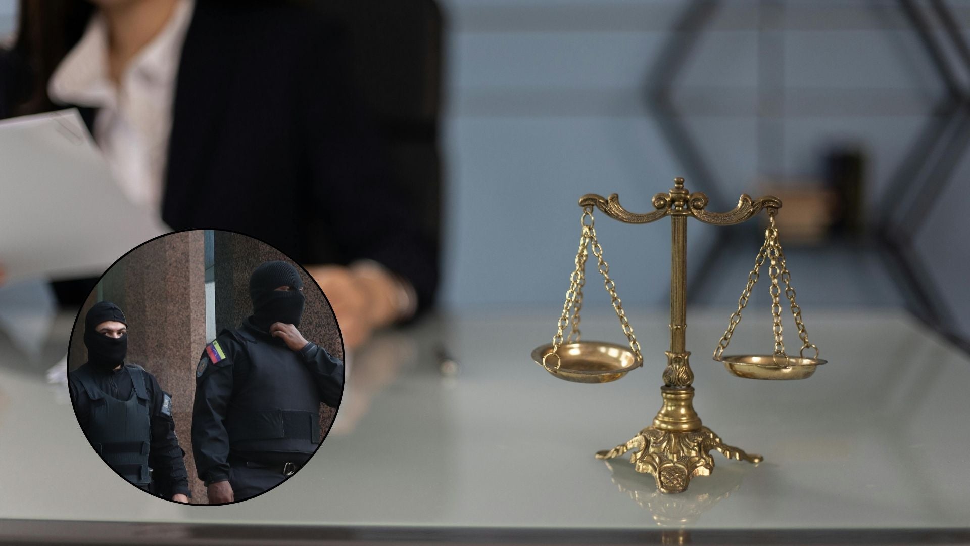 Una abogada en su oficina / Agentes del SEBIN - Fotos: EFE / Pexels