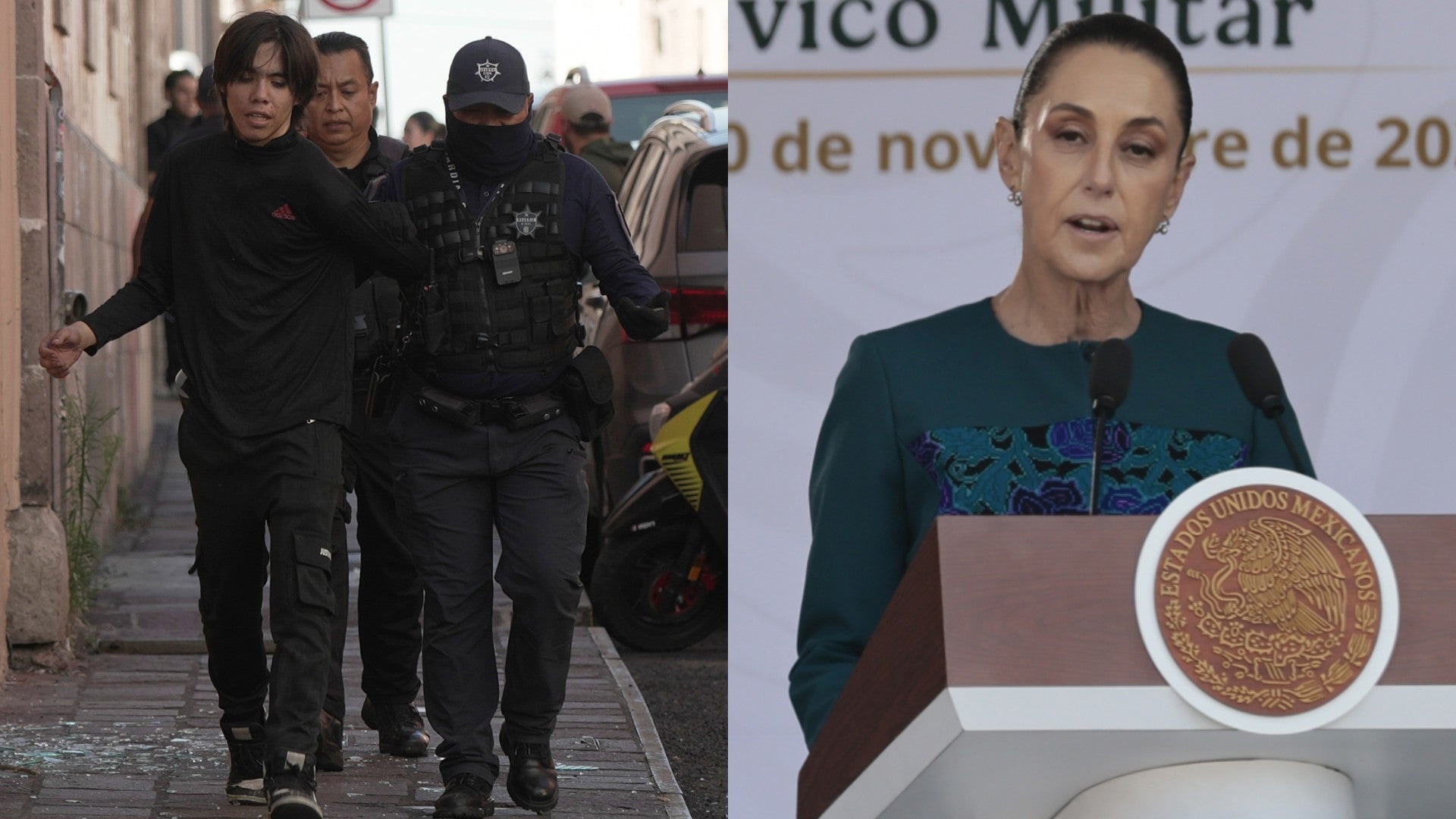 Policía arresta a un manifestante en México / Claudia Sheinbaum, presidente de México - Fotos: EFE