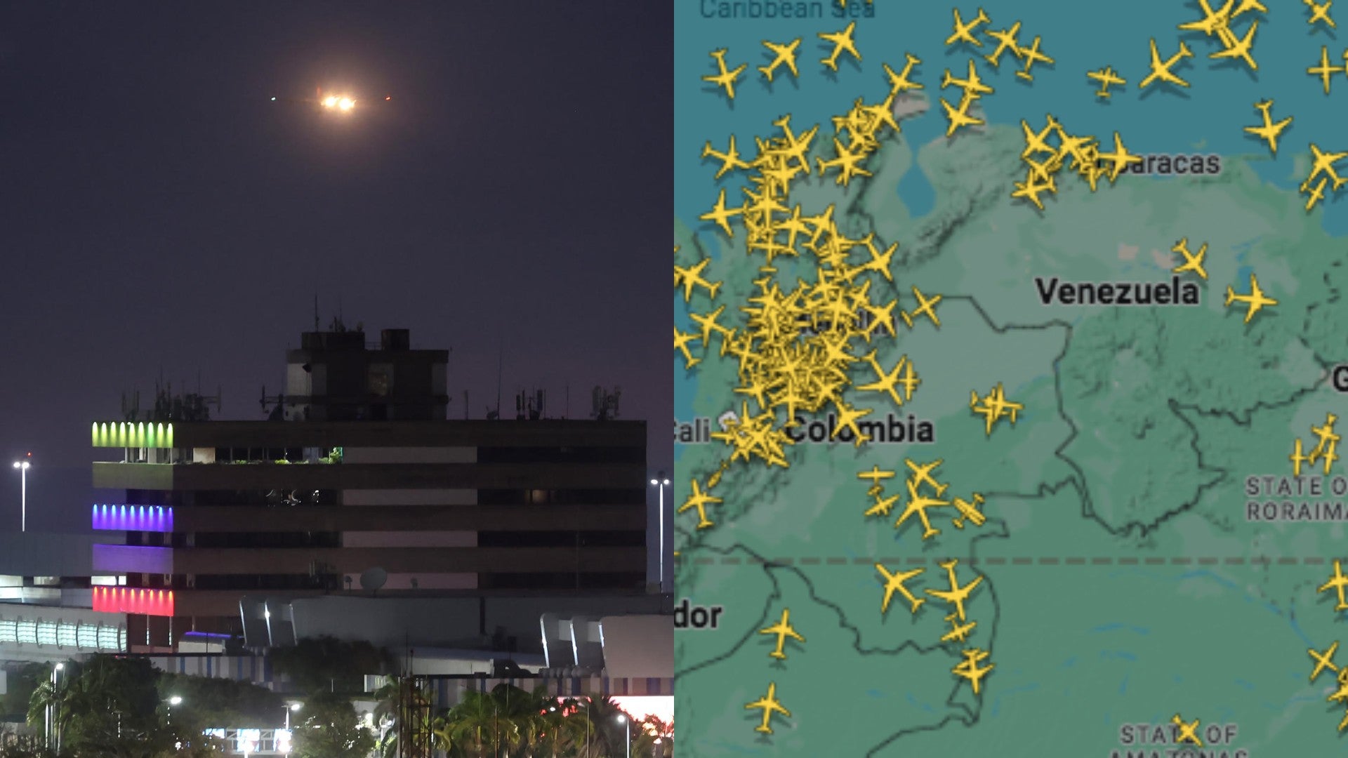 Espacio aéreo de Venezuela. (Fotos de EFE y Flightradar24)