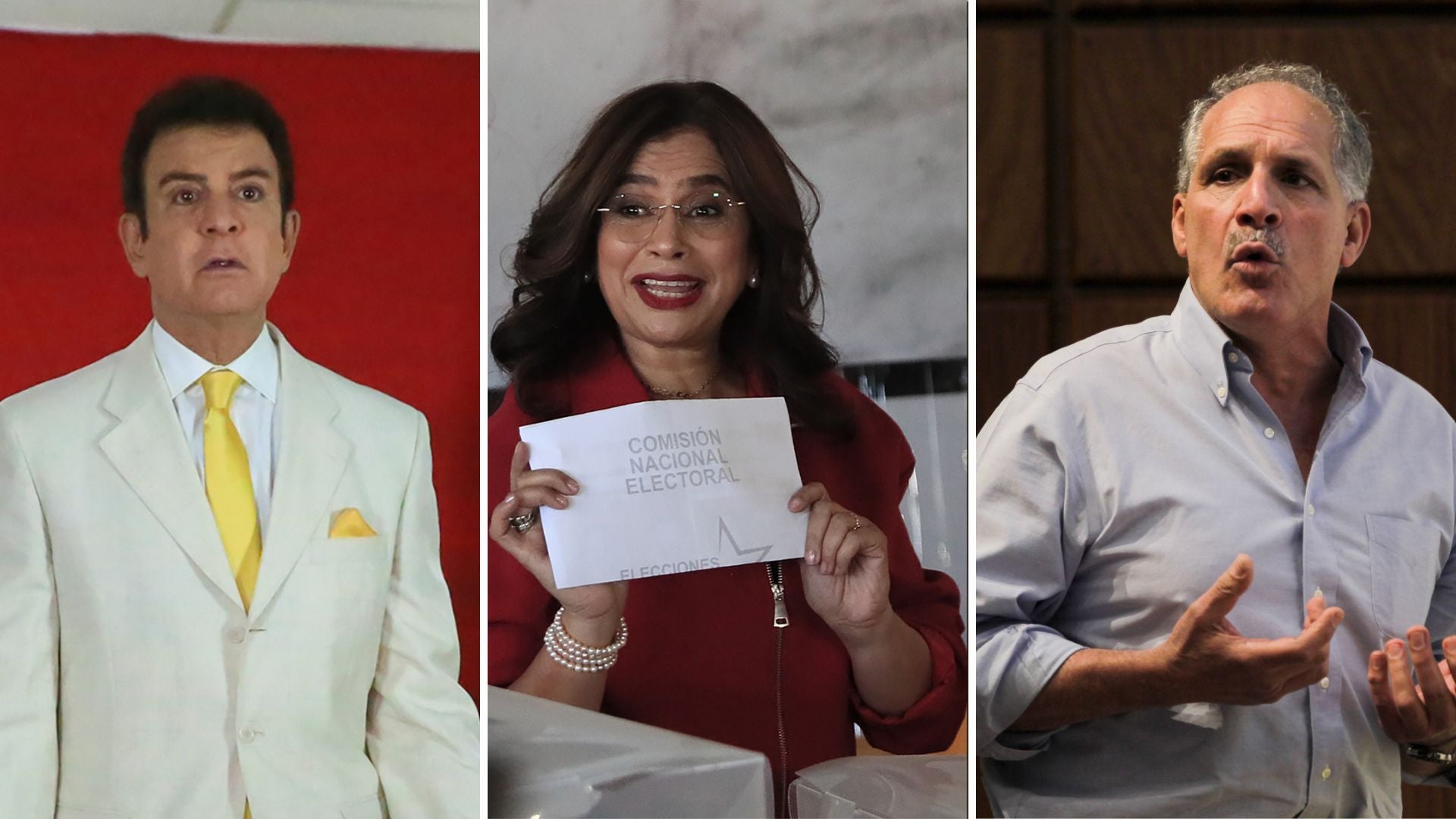Exvicepresidente Salvador Nasralla, la ministra de Defensa Rixi Moncada y el exalcalde de Tegucigalpa, Nasry Asfura - Foto EFE
