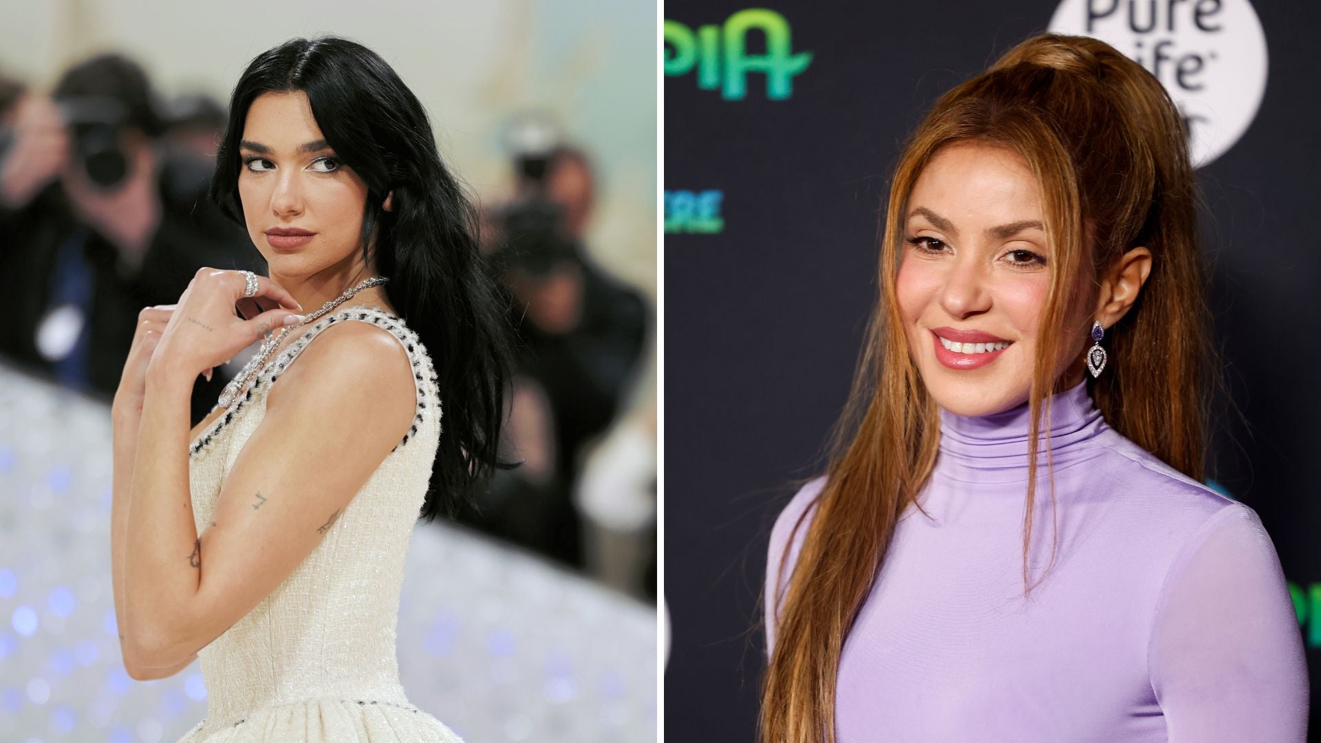 A la izquierda, la cantante Dua Lipa, a la derecha, la cantante colombiana, Shakira-Foto: EFE